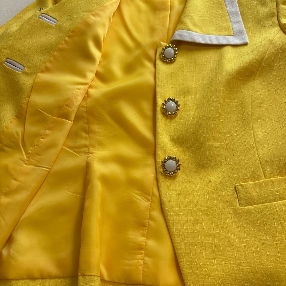 Morgan Miller Yellow Rayon Polyester 2 Pc Skirt Suit Size 8 Petite Career - Picture 7 of 16